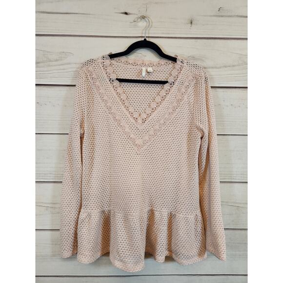 Cato Est. 1946 Women's Light Pink V-Neck Long Sleeve Pullover Blouse Size Large - Picture 1 of 6